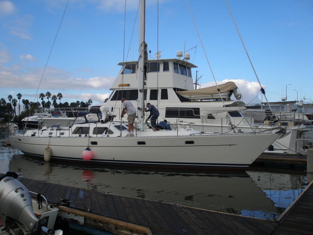 The mast is stepped and the stays attached